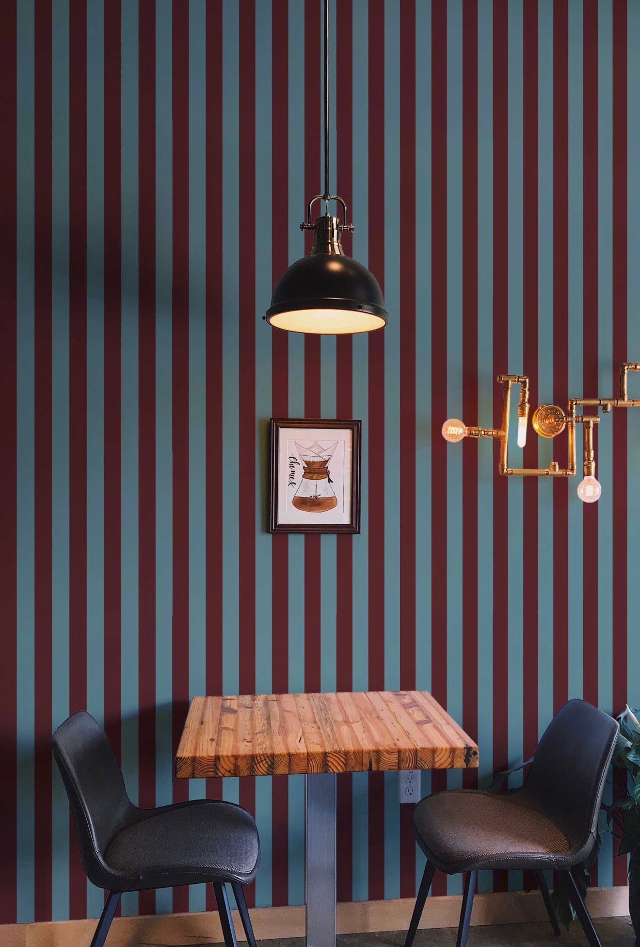 Burgundy and turquoise lines