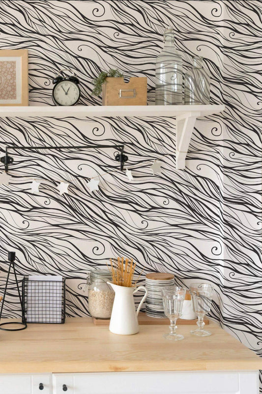 Black and white flowy lines