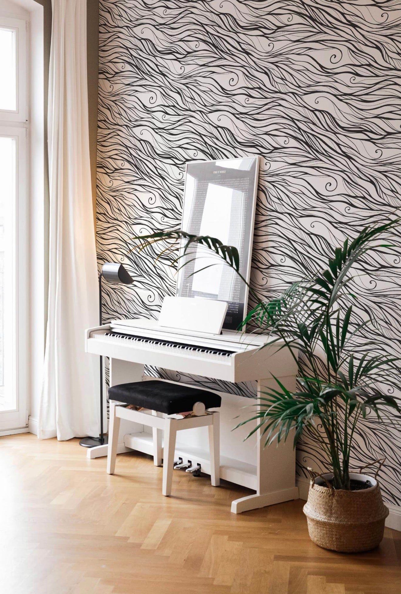 Black and white flowy lines